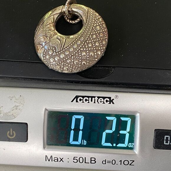 Brighton Reversible Pendant Silver Tone Rhinestone Chunky Statement Round Large - Picture 12 of 13